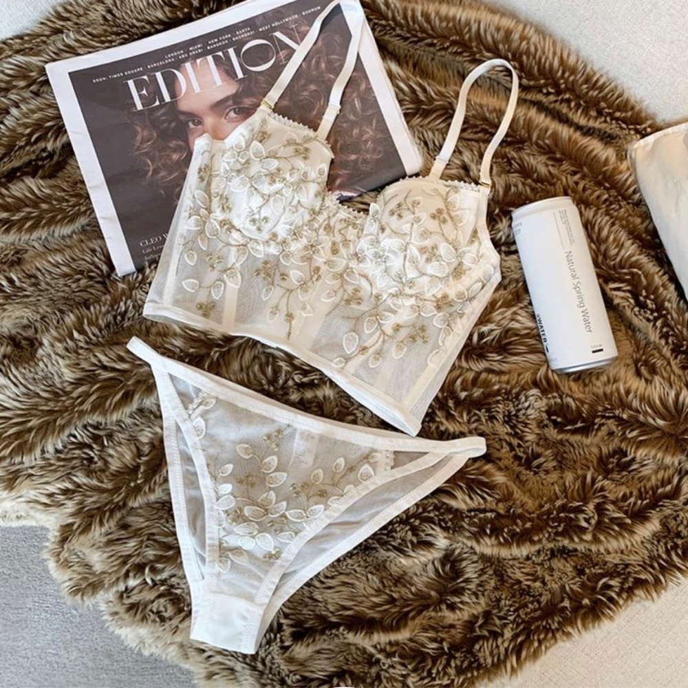 White lingerie with gold flowers